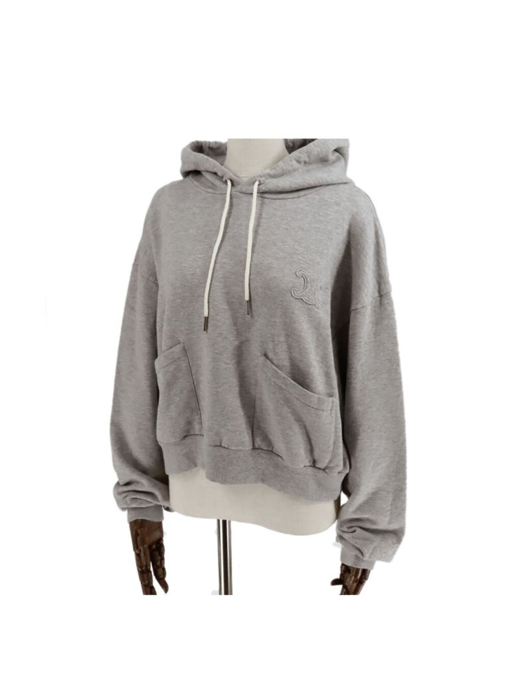 Celine Triomphe Cropped Hoodie Gray Cotton Wool Hedi Slimane Era Pullover Top S